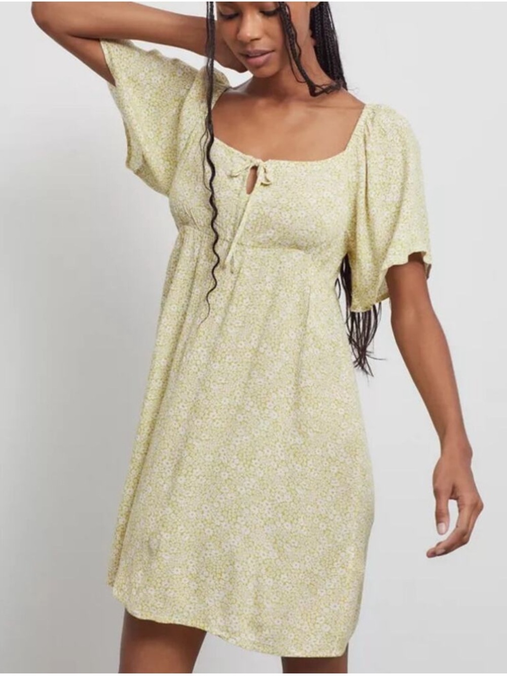 Billabong Secret Garden Mini Dress Short Sleeve Square Neck Empire Waist